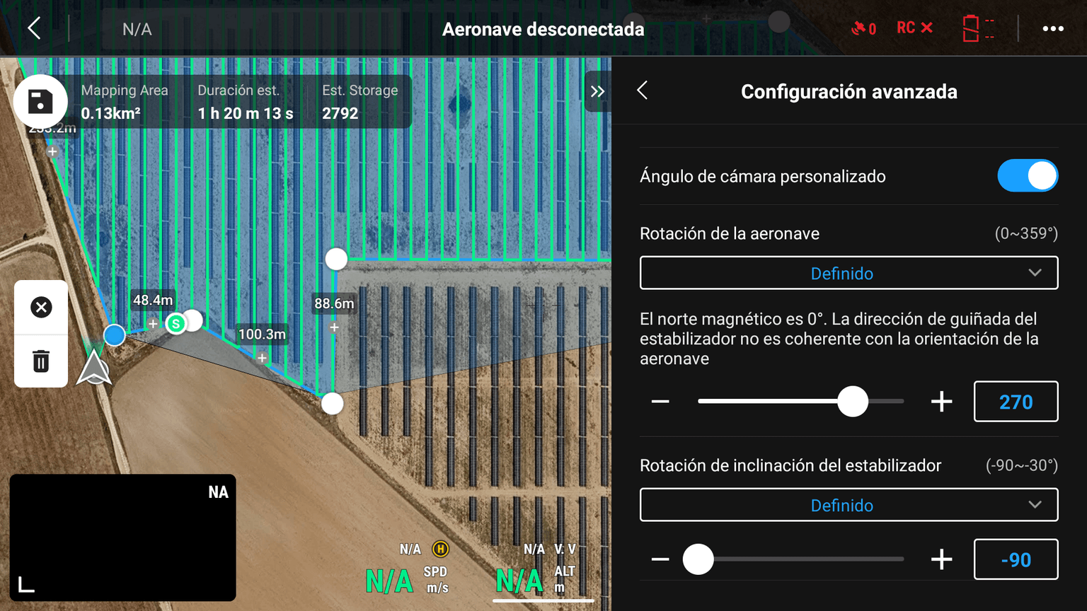 DJI camera angle and aircraft rotation configuration